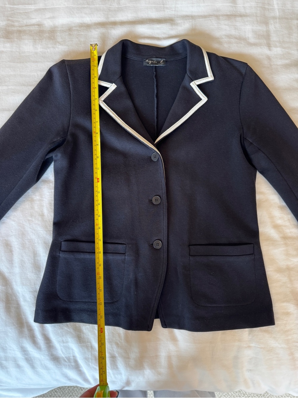 Agnes B. Navy Contrast-Trim Blazer Jacket